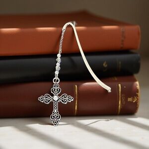Handcrafted Bookmark Silver Cross with Pearls